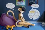 3:2 anthro bean_bag blush blushing_profusely bodily_fluids clothed clothing controller dialogue diaper disney dreamcast english_text felid feline felis genital_fluids hi_res kion_(the_lion_guard) leon_(craymin) male mammal plushie poster sand_cat solo sonpop text the_lion_guard the_lion_king unclean_diaper urine used_diaper using_diaper video_game_console wearing_diaper wet_diaper wetting wetting_diaper