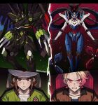  1boy 1girl absurdres blonde_hair brown_eyes brown_hair brown_jacket cockpit commentary_request floette floette_(eternal) green_jacket gundam harmony_(pokemon) hat highres holding jacket korean_commentary lemon_mango1 long_sleeves looking_at_viewer mecha mobile_suit open_clothes open_jacket open_mouth pilot pilot_chair piloting pokemon pokemon_(creature) pokemon_legends:_z-a robot science_fiction shirt short_hair smile sweatdrop teeth urbain_(pokemon) v-fin white_hat white_shirt wings zygarde zygarde_(complete) 