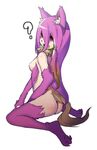  ? animal_ears ass copyright_request fang hair_between_eyes long_hair looking_back lowres nanashin no_bra no_panties nude open_mouth pink_hair red_eyes simple_background sitting solo surprised tail very_long_hair wariza white_background wolf_ears wolf_tail 