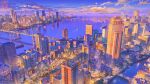  3d arsenixc bilingual_commentary black_sky blue_sky bridge building car cityscape commentary copyright_logo copyright_notice full_moon highres logo mixed-language_commentary moon motor_vehicle mountainous_horizon nikki_(series) no_humans ocean power_lines realistic reflection reflective_liquid river road scenery shining_nikki sky skyscraper star_(sky) street sunset water 