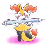 1:1 2024 ambiguous_anthro ambiguous_gender annyui0611 anthro biped blush blush_stickers braixen canid closed_smile digital_drawing_(artwork) digital_media_(artwork) digitigrade dipstick_tail full-length_portrait generation_6_pokemon hi_res holding_object holding_pencil japanese_description looking_at_viewer mammal markings mechanical_pencil micro mouth_closed nintendo on_one_leg pencil_(object) pokemon pokemon_(species) portrait simple_background smile solo standing tail tail_markings translated_description