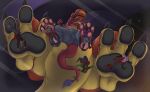 3_toes 4_toes against_surface anthro barefoot black_body black_claws black_feet black_pawpads blood blue_body blue_clothing bodily_fluids bottomwear bound brown_body cirez claws clothed clothing crush death digital_media_(artwork) dinosaur dominant dragon european_mythology extreme_size_difference feet fingers foot_fetish foot_focus foot_lick foot_play fur glass gore green_body group hi_res larger_anthro larger_male laukka licking low-angle_view macro male mammal micro multicolored_body mythological_creature mythological_scalie mythology on_glass open_mouth orange_body pants pawpads paws pink_body pink_pawpads prehistoric_species purple_body red_body red_scales reptile rope saurischian scales scalie size_difference smaller_anthro smaller_male soles stomping tail tail_tuft teeth theropod toe_claws toes tongue tongue_out tuft tyrannosaurid tyrannosauroid tyrannosaurus tyrannosaurus_rex underfoot violence western_dragon worm's-eye_view wounded yellow_body