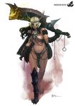  armor breasts chain forsaker_(kingdom_death) gauntlets helmet horns kingdom_death loincloth lokman_lam medium_breasts nipples red_eyes solo 