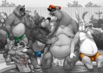 accessory animal_crossing anthro anthro_on_anthro balls_outline baloo bear beverage bulge canid canine canis clothed clothing detailed_bulge disney domestic_dog drinking eclipticafusion eyes_closed fur genital_outline greyscale group hare hat headband headgear headwear khampa_(rock_dog) kissing lagomorph leporid livestock_guardian_dog male male/male mammal master_splinter molosser monochrome mountain_dog murid murine nintendo nipples pastoral_dog penis_outline peppy_hare raccoon_dog rat rock_dog rodent speedo spot_color star_fox swimming_pool swimming_trunks swimwear talespin tanuki tattoo teenage_mutant_ninja_turtles the_jungle_book tibetan_mountain_dog tom_nook_(animal_crossing) topless topless_anthro topless_male towel towel_only water