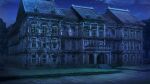  abandoned absurdres artist_request balcony cloud door game_asset highres mansion moss night no_humans outdoors overgrown scenery sky stairs star_(sky) starry_sky third-party_source touhou touhou_spell_carnival tree window 