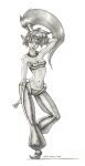 armor baron_engel bracers clothed clothed_female clothing ear_piercing ear_ring female footwear genie greyscale hair hand_behind_head harem_outfit hi_res humanoid humanoid_pointy_ears midriff monochrome navel not_furry piercing pointy_ears ring_piercing shantae shantae_(series) shoes solo topwear tube_top wayforward