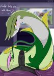 absurd_res animal_genitalia bedroom bedroom_eyes blush blush_lines bodily_fluids cloaca cory_parsley dark_room ears_as_hair erection female feral generation_5_pokemon genital_fluids genitals green_body hi_res horizontal_cloaca humanoid humanoid_genitalia humanoid_penis imminent_bestiality kokol115 larger_female narrowed_eyes nintendo penis pokemon pokemon_(species) precum requesting seductive serperior sex_request size_difference solo vaginal_fluids vein veiny_penis watching_television yellow_eyes