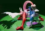 2026 3d_(artwork) 4_toes adelina_the_love_dragon anthro ass_up blue_body blue_fur blue_vulva butt chest_tuft claws deer digital_media_(artwork) dragon duo egg feathered_wings feathers feet female fingers fluffy_ears fur genitals green_background green_hair hair hand_on_butt heart_tail heartlessangel3d hi_res hooves horn jack-o'_pose larger_female licking long_hair mammal mythological_creature mythological_scalie mythology open_mouth oviposition petra_the_defend_deer pink_body pink_scales pose raised_tail red_body red_scales scales scalie simple_background size_difference smaller_female tail teeth toe_claws toes tongue tuft vulva white_body white_feathers white_fur wings