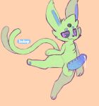 :3 anthro anthrofied artist_name bakap balls big_penis blue_penis bodily_fluids colored digital_drawing_(artwork) digital_media_(artwork) digitigrade dripping eeveelution erection espeon feet forehead_gem forked_tail gem generation_2_pokemon genital_fluids genitals green_balls green_body male male_anthro nintendo pawpads penile_spines penis pokemon pokemon_(species) pokemorph precum precum_drip shiny_pokemon soles solo tail text unusual_anatomy unusual_tail
