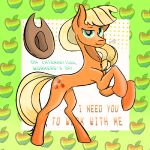 1:1 2026 apple applejack_(mlp) blonde_mane clothing cowboy_hat cutie_mark earth_pony english_text equid equine female feral food freckled_face freckles friendship_is_magic fruit full-length_portrait fur gradient_background green_background green_eyes hair half-closed_eyes hasbro hat headgear headwear horse international_workers_day jumping looking_at_viewer mammal mane moonlight_kylin my_little_pony narrowed_eyes on_hind_legs orange_body orange_fur orange_skin pattern_background plant pony ponytail portrait pose simple_background solo standing tail text white_background yellow_tail zap_apple