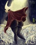 4:5 anthro arachnid arthropod big_breasts big_butt black_body black_eyes breasts butt cloak cloak_only clothing empty_eyes featureless_feet feet female hi_res hollow_knight_(franchise) hornet_(hollow_knight) looking_at_viewer looking_back looking_back_at_viewer mayateat rear_view red_cloak red_clothing solo spider team_cherry white_body