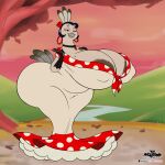 1:1 anthro avian big_breasts big_butt bird black_hair breasts butt clothing collar dress ear_piercing ear_ring female flower galliform hair hi_res hyper la_pavita_pechugona pavita_pechugona phasianid piercing plant ring_piercing rose_(flower) solo thewilldpink turkey white_body white_clothing white_dress