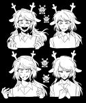 2026 absurd_res anthro antlers bangs black_and_white bust_portrait cartoon_freckles clothed clothed_anthro clothed_female clothing constricted_pupils crazy_eyes deer deltarune digital_drawing_(artwork) digital_media_(artwork) eyelashes female freckled_face freckles hair hi_res horn long_eyelashes long_hair looking_at_viewer mammal monochrome multiple_expressions new_world_deer noelle_holiday open_mouth portrait pupils reference_image reindeer small_pupils snowgrave solo undertale_(series) unknown_artist