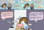@~@ anthro bathroom black_nose brown_body brown_fur brown_hair cheetah clothed clothing comic dialogue duo english_text eyes_closed felid feline female flushmutt fur hair head_on_toilet hi_res mammal markings panties public_restroom restroom_stall rodent sciurid shirt speech_bubble spots spotted_markings swirlie tail teeth text toilet toilet_paper topwear tree_squirrel underwear wall_(structure) water whiskers yellow_body yellow_fur