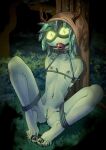 1girl adventure_time antlers ball_gag barefoot black_nails bound bound_arms bound_legs bound_toes colored_pussy colored_sclera colored_skin commentary completely_nude domino_mask english_commentary eye_mask feet flat_chest forest gag glowing glowing_eyes green_eyes green_pussy green_sclera green_skin horns huntress_wizard leaf mask nail_polish nature navel_piercing nipple_piercing nude outdoors piercing plant_hair pussy slit_pupils solo spread_legs toenail_polish toenails toes tree uncensored xu53r 