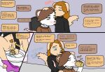 anthro black_nose blue_eyes bodily_fluids brown_hair brush brushing brushing_hair canid canine christina_(flushmutt) clothed clothing comic container cup dialogue drinking drinking_urine duo english_text eyebrows eyes_closed female flushing_toilet flushmutt fur genital_fluids grey_eyes hair hi_res kissing male mammal mouse murid murine oblivious onomatopoeia panties peeing peeing_into_cup personal_grooming pink_nose rodent shane_(flushmutt) shirt simple_background sound_effects speech_bubble styling_hair tail text tired toilet topwear underwear urine urine_in_mouth water watersports