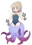  blush brown_eyes copyright_request hands_on_own_chest light_brown_hair monster_girl nanashin one-piece_swimsuit ponytail school_swimsuit scylla short_hair solo sweatdrop swimsuit tentacles 