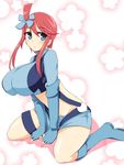  bad_id bad_pixiv_id blue_eyes blue_footwear boots breasts fuuro_(pokemon) gloves gym_leader hair_ornament highres huge_breasts pokemon pokemon_(game) pokemon_bw red_hair solo wedge 