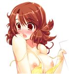  bikini blush breasts brown_hair character_request idol_revolution inverted_nipples large_breasts moric nipples open_mouth red_eyes solo swimsuit untied wardrobe_malfunction 