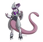 2019 3_fingers 3_toes anthro armor arms_bent artist_name black_clothing black_footwear black_topwear breasts cel_shading closed_smile clothed clothed_anthro clothed_female clothing colored digital_drawing_(artwork) digital_media_(artwork) english_description fakemon featureless_crotch feet female female_anthro fingers footwear full-length_portrait gauntlets generation_6_pokemon gloves grey_armor grey_body grey_gauntlets grey_helmet grey_pauldron grey_skin handwear hi_res hybrid legendary_pokemon light lighting long_tail looking_at_viewer lunareel mega_evolution mega_mewtwo mega_mewtwo_x mega_mewtwo_y mouth_closed nintendo pauldron pokemon pokemon_(species) portrait purple_body purple_skin purple_tail shaded simple_background small_breasts smile smiling_at_viewer solo tail text toes topwear visor white_background wide_crotch