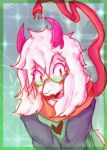 2_horns anthro black_sleeves blush bovid caprine clothing cosmic_logem darkner deltarune eyewear floppy_ears fur glasses goat green_clothing green_eyewear green_glasses green_topwear half-length_portrait heart_clothing heart_symbol hi_res horn lop_ears male mammal pink_horn portrait ralsei scarf solo topwear undertale_(series) white_body white_fur