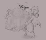 2026 anthro balls belly big_belly biped blitzit bodily_fluids burping digitigrade erection face_imprint fur generation_4_pokemon genital_fluids genitals hand_imprint hand_on_belly hi_res huge_belly humanoid_genitalia humanoid_penis imprint lucario male monochrome nintendo nude open_mouth penis pokemon pokemon_(species) precum riolu rumbling_stomach simple_background soft_vore solo standing tail teeth unwilling_prey vore