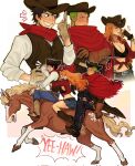  ... 1girl 2boys :p ;p akanbe animal bandana bandana_around_neck belt belt_buckle black_gloves black_hair black_hat black_pants blue_pants blue_skirt boots breasts brown_boots brown_gloves brown_vest buckle cleavage commentary cowboy cowboy_boots cowboy_hat cowboy_western cowgirl_(western) crop_top crossed_arms dannymans66 earrings english_commentary eyelid_pull finger_to_eye fingerless_gloves from_side full_body gloves green_hair grin hand_on_headwear hand_on_own_hip hat heart highres horse hug hug_from_behind index_finger_raised jewelry jolly_roger large_breasts long_hair making-of_available midriff miniskirt monkey_d._luffy multiple_boys multiple_views nami_(one_piece) navel notice_lines official_alternate_costume one_eye_closed one_piece open_mouth orange_hair pants profile red_bandana red_poncho red_shirt riding riding_animal roronoa_zoro scar scar_across_eye scar_on_cheek scar_on_face scared screaming sharp_teeth shirt short_hair sitting skirt smile spoken_ellipsis straw_hat_pirates straw_hats_jolly_roger tears teeth tied_shirt tongue tongue_out upper_body vest wavy_hair white_shirt 