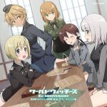  5girls black_bow black_jacket black_sweater blonde_hair blue_eyes book bow brave_witches brown_eyes brown_hair chair closed_eyes commentary_request corset edytha_rossmann erica_hartmann gertrud_barkhorn green_jacket grey_hair grey_jacket gundula_rall highres indoors jacket long_hair looking_at_another military military_uniform multiple_girls no_pants official_art on_chair open_mouth orange_hair panties pantyhose paper pencil shirt short_hair sitting smile standing strike_witches sweater table underwear waltrud_krupinski white_shirt world_witches_series 