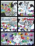 5_tails alternate_color ambiguous_gender anthro braided_hair canid canine comic dialogue duo emberdragon emberdragondog expressions fox hair happy hi_res hivemind lgbt_pride magic magic_glow magic_user mammal mouse multi_tail murid murine pride_color_flag pride_colors rainbow rodent shocked speech_bubble tail