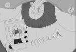 air_inflation anthro before_and_after belly belly_inflation big_belly claws clothing creaking dragon duo electronics fur generation_5_pokemon hair hi_res huge_belly hugebazongasman hyper hyper_belly hyper_inflation immobile inflation legendary_pokemon male monochrome mythological_creature mythological_scalie mythology nintendo phone pokemon pokemon_(species) reshiram scalie sunken_limbs