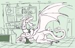 apron apron_only balls beverage blush bodily_fluids butt casual_nudity clothing clothing_aside coffee coffee_cup coffee_shop container cup dragon environment female feral genitals gynomorph hi_res i_mean_breast_milk intersex jewelry_only lactating lactating_in_cup meme milk mythological_creature mythological_scalie mythology scalie solo white_body woodhouse3d
