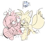 amy_rose animal_genitalia animal_penis anthro bodily_fluids boots bracelet breasts canid canine canine_genitalia canine_penis clothing cnggu13 erection eulipotyphlan eyelashes female footwear fox genitals gloves grin group handwear hedgehog jewelry legs_up male male/female mammal miles_prower multi_tail narrowed_eyes penis sega shocked shoes sitting smile sonic_the_hedgehog sonic_the_hedgehog_(series) sweat tail trio vulva
