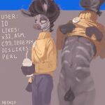 1:1 2024 7b7a2f absurd_res accessory anthro artist_name balls biped bottomless bottomless_anthro bottomless_male clothed clothed_anthro clothed_male clothing clothing_lift container cup digital_media_(artwork) digital_painting_(artwork) english_text equid equine flaccid genitals hair half-closed_eyes hi_res holding_container holding_cup holding_object humanoid_hands male male_anthro mammal narrowed_eyes navel nipples painting_(artwork) partially_clothed partially_clothed_anthro partially_clothed_male penis pin_accessory pin_button simple_background solo standing striped_body stripes sweater text topwear topwear_lift turtleneck zebra