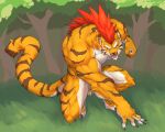 2024 5:4 5_fingers anthro arm_tuft back_muscles biceps big_muscles biped black_claws brown_stripes captainjohkid claws countershade_arms countershade_face countershade_feet countershade_hands countershade_legs countershade_tail countershade_torso countershading deltoids digital_drawing_(artwork) digital_media_(artwork) elbow_tuft eyebrows facial_markings feet felid finger_claws fingers forest_background front_view full-length_portrait fur furrowed_eyebrows grass green_eyes hair head_markings hi_res huge_muscles looking_at_viewer male mammal markings multicolored_body multicolored_fur muscular muscular_anthro muscular_male nude nude_anthro nude_male open_mouth orange_body orange_fur pantherine pecs plant portrait pose pupils red_hair red_tongue slit_pupils snout solo striped_arms striped_back striped_body striped_face striped_legs striped_markings striped_tail stripes tail tail_markings teeth thick_eyebrows tiger toe_claws tongue tongue_showing tuft two_tone_body two_tone_fur whiskers white_body white_countershading white_eyebrows white_sclera