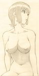  breasts gorigo highres large_breasts lips monochrome navel nipples nude original sketch solo 