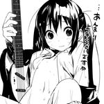  after_sex face greyscale guitar humiliation instrument k-on! long_hair monochrome nakano_azusa navel no_bra open_clothes open_shirt out-of-frame_censoring panties panties_around_one_leg shirt solo spread_legs sweat translated twintails underwear watarai_keiji 