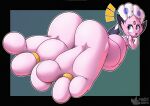 3_toes ambiguous_anthro ambiguous_gender anthro artist_name big_feet black_border border butt colored digit_ring emanata eyelashes fangs feet foot_fetish foot_focus forehead_gem gem generation_4_pokemon jewelry kerolink looking_at_viewer looking_back looking_back_at_viewer nintendo outline pink_body plantigrade pokemon pokemon_(species) ring rodricoro shaded shiny_pokemon soles solo tail teeth text toe_ring toes watermark weavile
