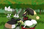 absurd_res anthro beverage big_butt butt diggersby dirtymac food food_creature forest forest_background fur generation_4_pokemon generation_6_pokemon grey_body grey_fur hi_res huge_butt lagomorph leporid liquid_body looking_at_viewer looking_back looking_back_at_viewer lopunny male mammal nintendo plant pokemon pokemon_(species) rabbit rear_view soda tree white_body white_fur