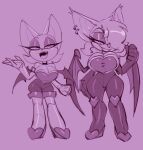 2026 5_fingers anthro armwear back_wings bat big_breasts bigdad boots breasts cleavage clothed clothed_anthro clothed_female clothing duo ear_piercing ear_ring elbow_gloves eyebrows eyelashes female fingers footwear gloves hair hair_over_eye handwear legwear mammal membrane_(anatomy) membranous_wings monochrome mormoopia_rouge_(bigdad) open_mouth open_smile piercing purple_monochrome ring_piercing rouge_the_bat sega shoes smile sonic_the_hedgehog_(series) standing thigh_boots thigh_highs wings