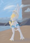 absurd_res anthro armwear background_character beach biped blonde_hair blue_nipples blue_vulva bottomwear bracelet breasts claws clothing cloud demigod detailed_background dragon feathered_arms feathered_dragon feathered_scalie feathers female female_anthro fur genitals gev_ai hair hi_res jewelry loincloth long_hair looking_at_viewer megastructure mythological_creature mythological_scalie mythology neck_tuft nipples non-mammal_breasts non-mammal_nipples nuaros_(gev_ai) posed scalie small_breasts solo tail tuft vulva white_body white_fur yellow_claws yellow_eyes