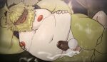 angoramon anthro balls bandai_namco belly bodily_fluids ch33rrypompom countershade_torso countershading cum digimon digimon_(species) duo erection fur genital_fluids genitals groping_from_behind hair hair_over_eyes human lying male male/male mammal moobs navel nipple_fetish nipple_pinch nipple_play nipples on_side orgasm overweight overweight_male penis pinch sex size_difference thick_thighs thigh_sex yellow_body yellow_fur