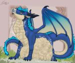 abdominal_bulge amber_eyes belly belly_touching_floor big_belly black_claws black_horn bloated blue_body blue_hair blue_mane blue_scales body_outline claws digestion digestion_noises dragon drembonaarkrah feral gulp_(sound_effect) hair hi_res horn looking_at_viewer looking_pleasured mane mass_vore messflino multiple_prey mythological_creature mythological_scalie mythology oral_vore scales scalie size_difference solo spread_wings swallowing tail tan_belly tan_chest ventral_scales vore wings