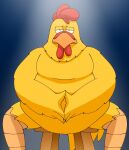 anthro avian bird blue_background chair chicken dramatic_lighting ernie_the_giant_chicken family_guy furniture galliform hands_together hands_together_elbows_apart looking_at_viewer male on_chair phasianid pose pt80s0up simple_background sitting sitting_on_chair solo stool