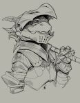 2026 ambiguous_gender anthro armor biped blep chainmail clothing couter crestfallenartist cuirass digital_media_(artwork) furgonomic_helmet furgonomics gauntlets gloves half-length_portrait handwear headgear helmet hi_res holding_mace holding_melee_weapon holding_object holding_weapon horn knight kobold mace melee_weapon open_visor pauldron portrait rerebrace scalie solo tongue tongue_out visor_helmet warrior weapon
