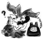 1:1 2024 ambiguous_anthro ambiguous_gender annyui0611 anthro biped blush blush_stickers braixen canid closed_frown digital_drawing_(artwork) digital_media_(artwork) digitigrade dipstick_tail doing_it_wrong electronics food front_view frown full-length_portrait generation_6_pokemon greyscale holding_object holding_phone japanese_description mammal markings monochrome mouth_closed nintendo object_in_tail phone pokemon pokemon_(species) portrait question_mark rotary_phone shrimp_(food) simple_background sitting snout solo tail tail_markings translated_description wariza