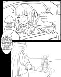  2girls ak-12_(girls'_frontline) ak-15_(girls'_frontline) anger_vein car commentary d0gduk english_commentary english_text girls'_frontline girls'_frontline_2:_exilium hat highres koleda_(girls'_frontline_2) long_hair monochrome motor_vehicle multiple_girls police voymastina_(b-robo_voymawari)_(girls'_frontline_2) voymastina_(girls'_frontline_2) 
