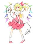  absurdres blonde_hair blush fang flandre_scarlet full_body hat highres karamoneeze laevatein mary_janes red_eyes shoes short_hair side_ponytail touhou transparent_background wings 