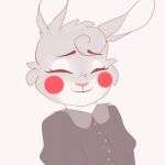 1:1 2019 absurd_res anthro black_dress_shirt breasts brown_line_art bust_portrait button_(fastener) cheek_spots cheek_tuft closed_smile clothed clothed_anthro clothed_female clothing colored_line_art curly_hair digital_drawing_(artwork) digital_media_(artwork) english_description eyebrow_through_hair eyebrows eyelashes eyes_closed facial_tuft female female_anthro fur grey_body grey_fur grey_hair hair happy hi_res honey-kat lagomorph leporid long_ears mammal mouth_closed multicolored_body multicolored_fur partially_colored portrait rabbit red_eyebrows red_nose short_hair simple_background small_breasts smile solo suzu_(honey-kat) translucent translucent_hair tuft white_background white_inner_ear