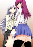  angel_beats! black_legwear blue_hair blush fingering green_eyes hairband hand_in_panties long_hair multiple_girls niwatori_kokezou panties purple_hair pussy_juice school_uniform silver_hair skirt skirt_lift tenshi_(angel_beats!) thighhighs underwear yellow_eyes yuri yuri_(angel_beats!) 