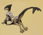 3_toes alien all_fours anthro anus avikan chucklefish closed_smile clothing colored digital_media_(artwork) digital_painting_(artwork) feet female female_anthro fin genitals monotone_background morbiddevotion mouth_closed painting_(artwork) portrait robe scalie shaded simple_background smile solo starbound tail tail_fin three-quarter_portrait toes vulva yellow_background